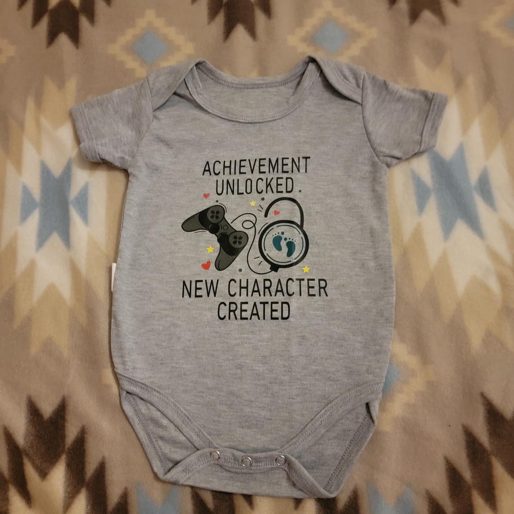 Gray Baby Onesie with Gaming Print